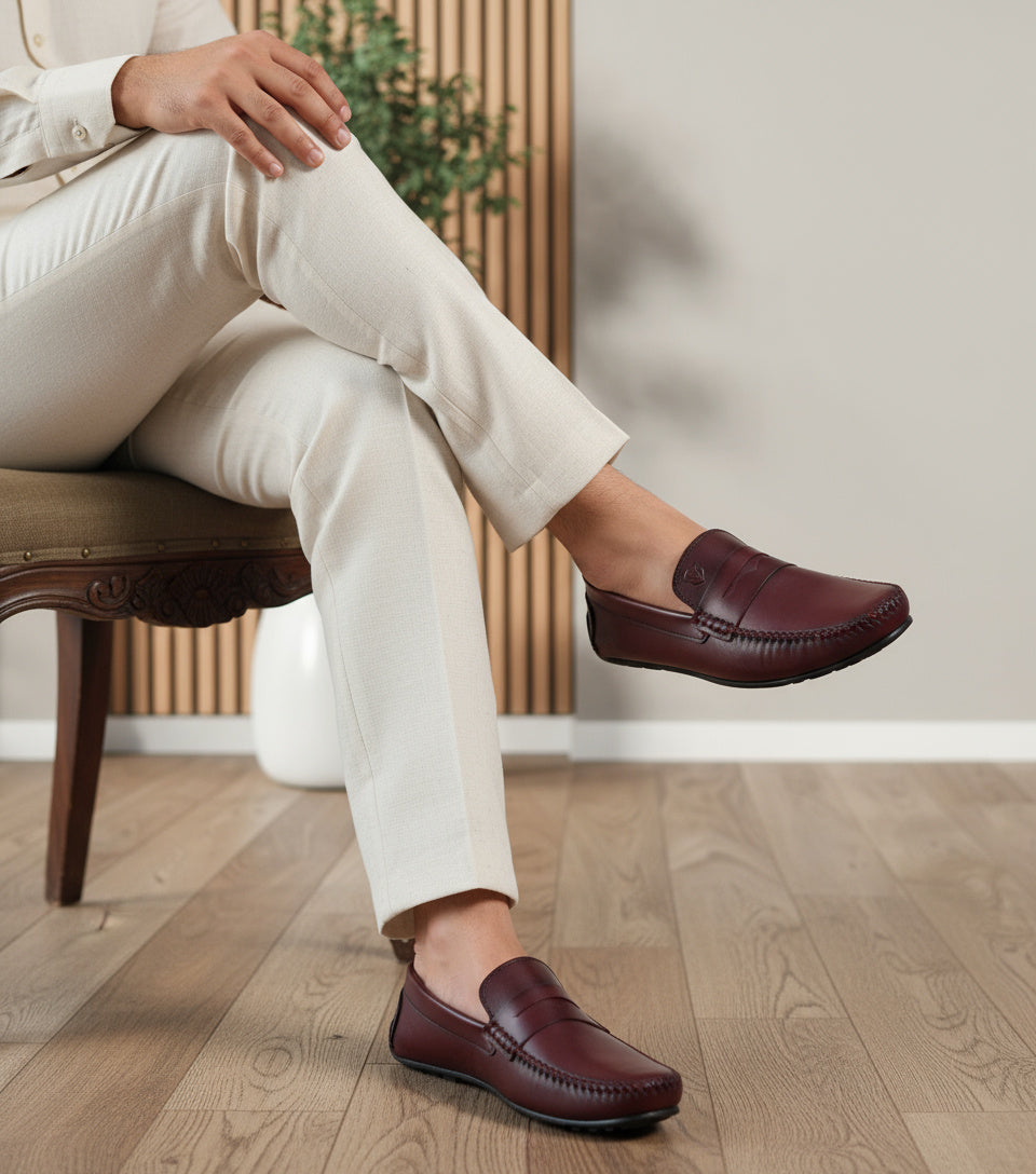 Burgundy Penny Men's Genuine Leather Loafers