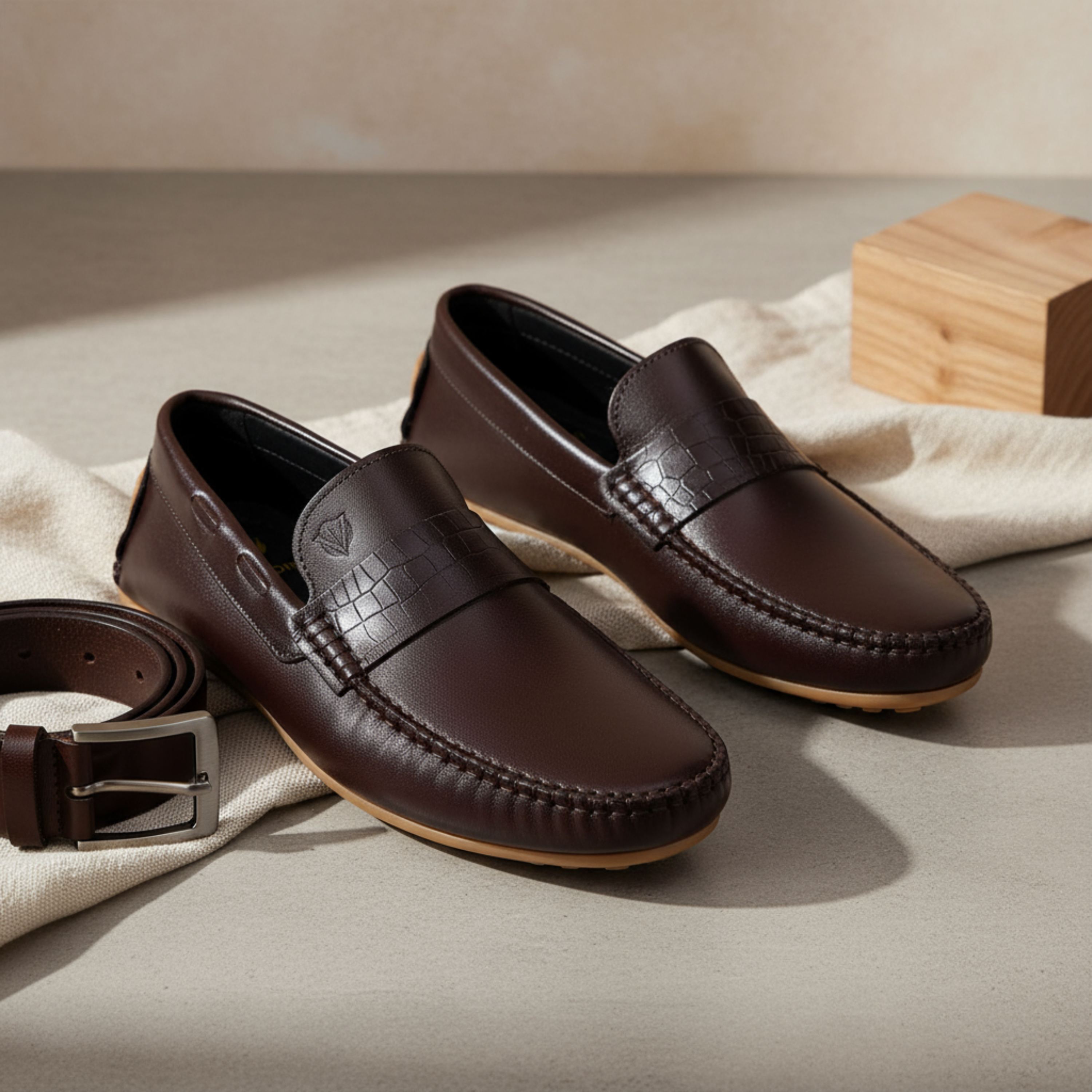 VELVORY Rich Cocoa Brown Penny Men's Genuine Leather Loafers