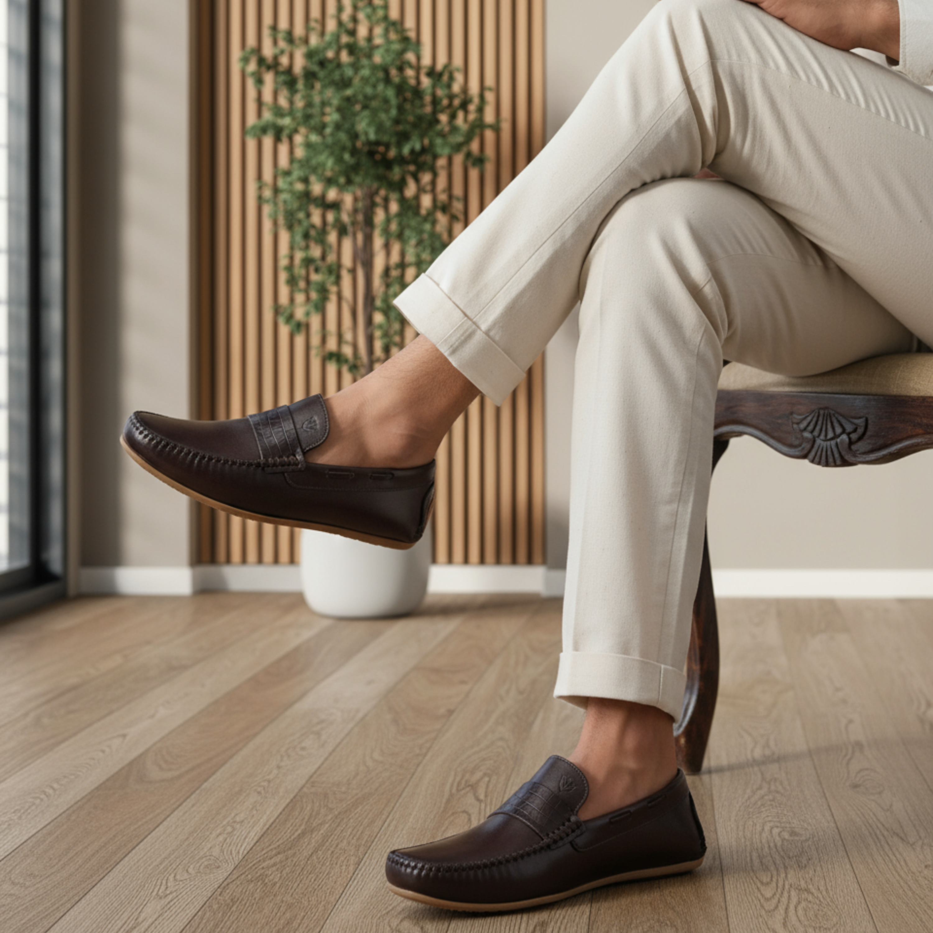 VELVORY Rich Cocoa Brown Penny Men's Genuine Leather Loafers