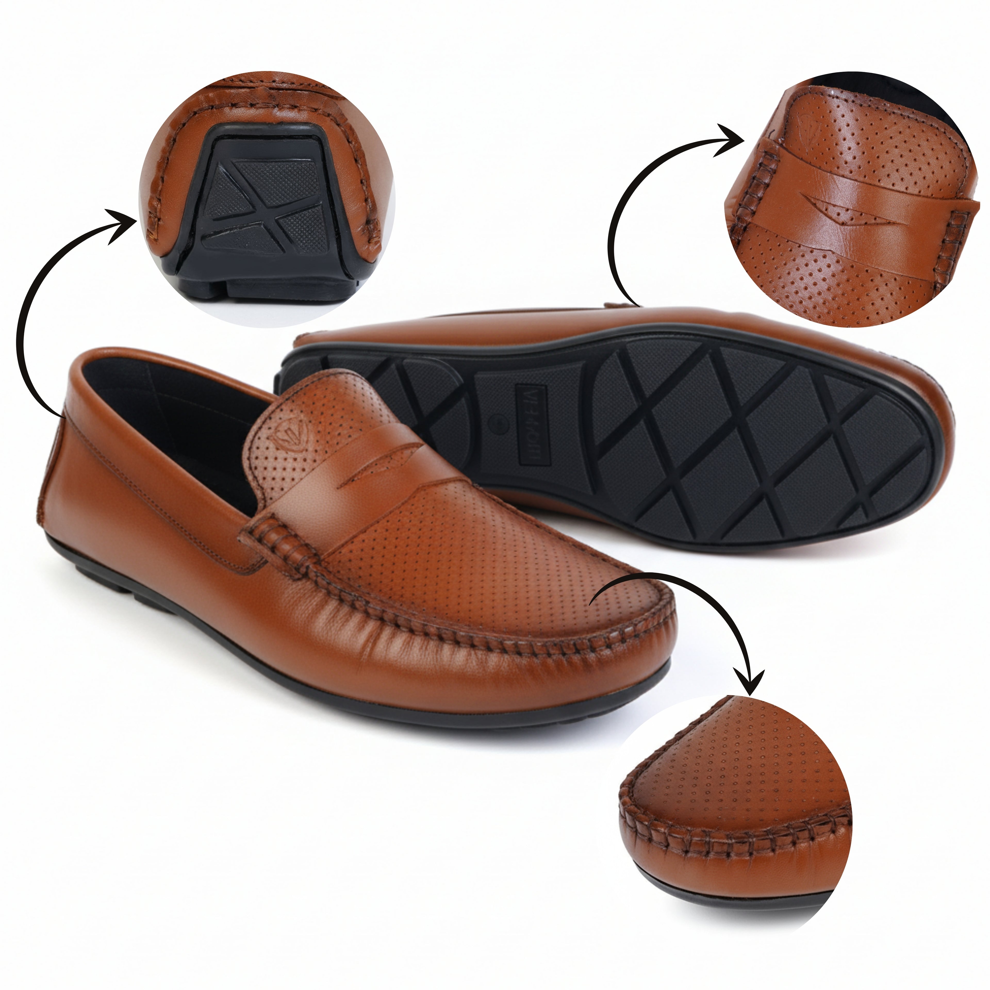VELVORY Elegant Tan Textured Men's Genuine Leather Loafers