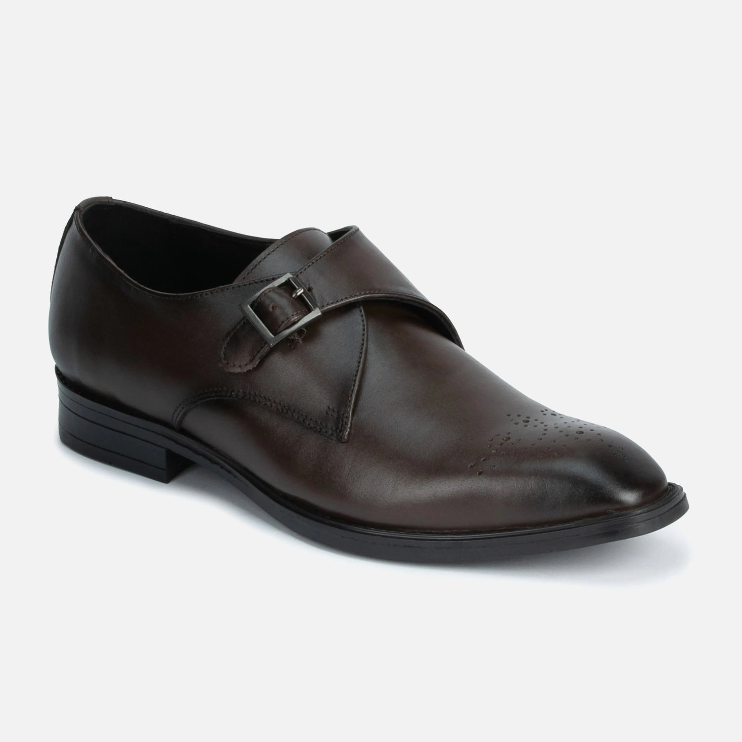 Earl: Single Monk oxford front view – VELVORY premium men's leather shoes India