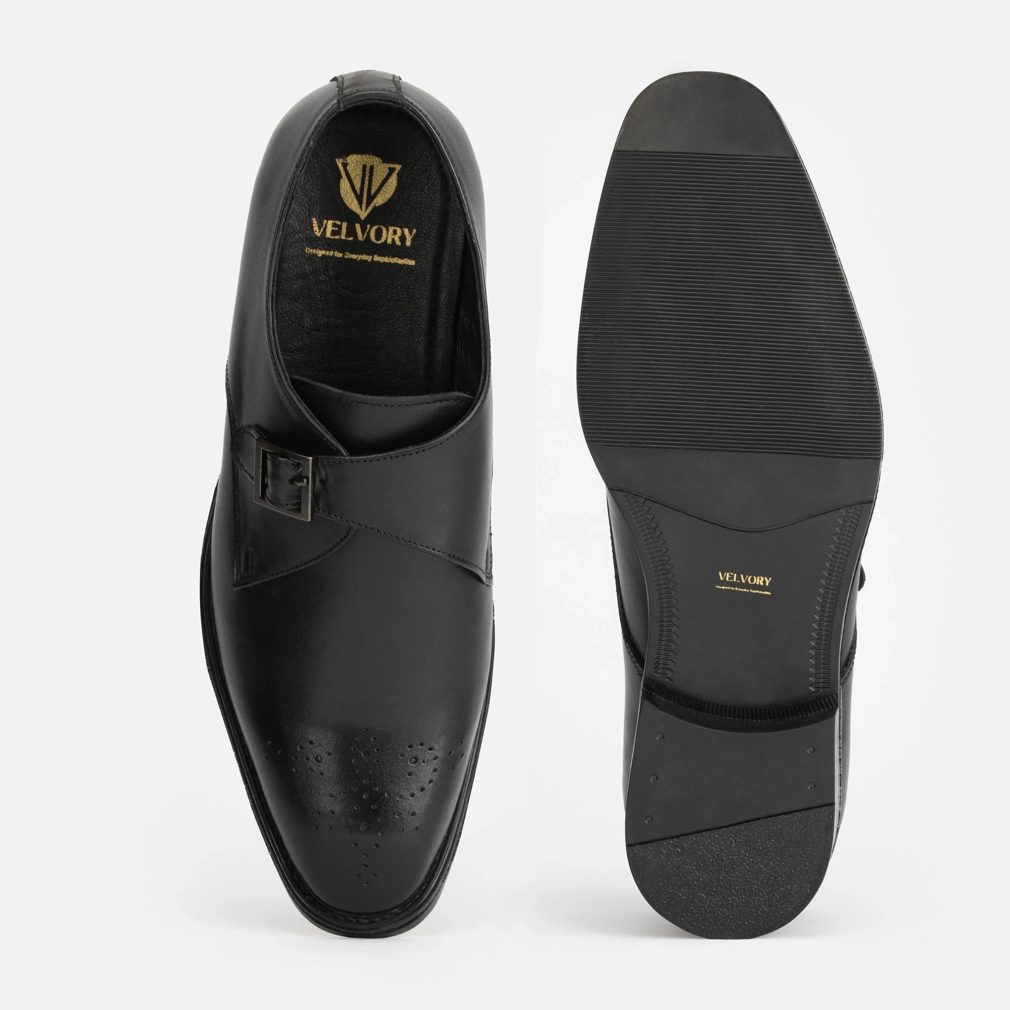 Earl: Single Monk oxford stitching detail – VELVORY handcrafted men's leather shoes