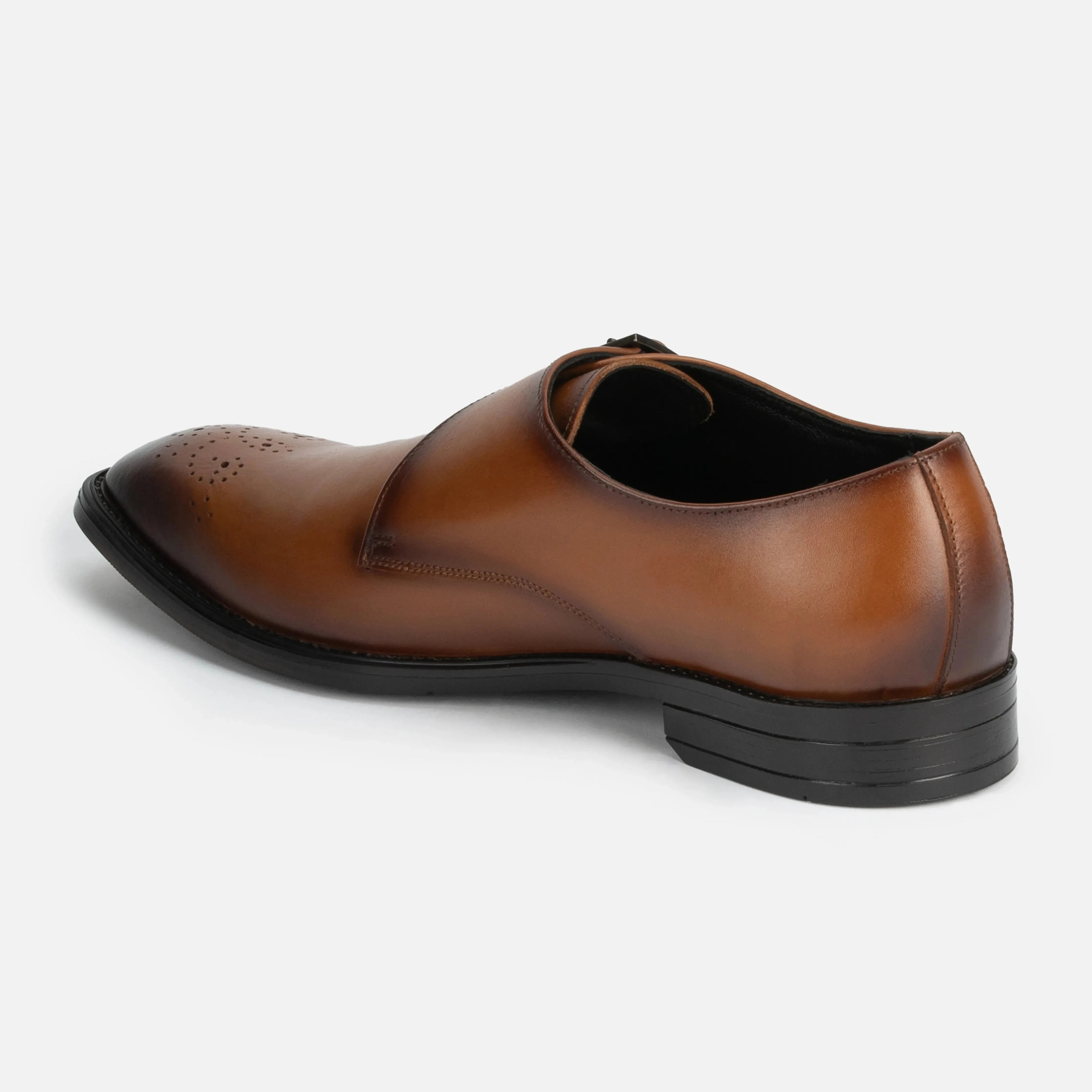 Earl: Single Monk oxford front view – VELVORY premium men's leather shoes India