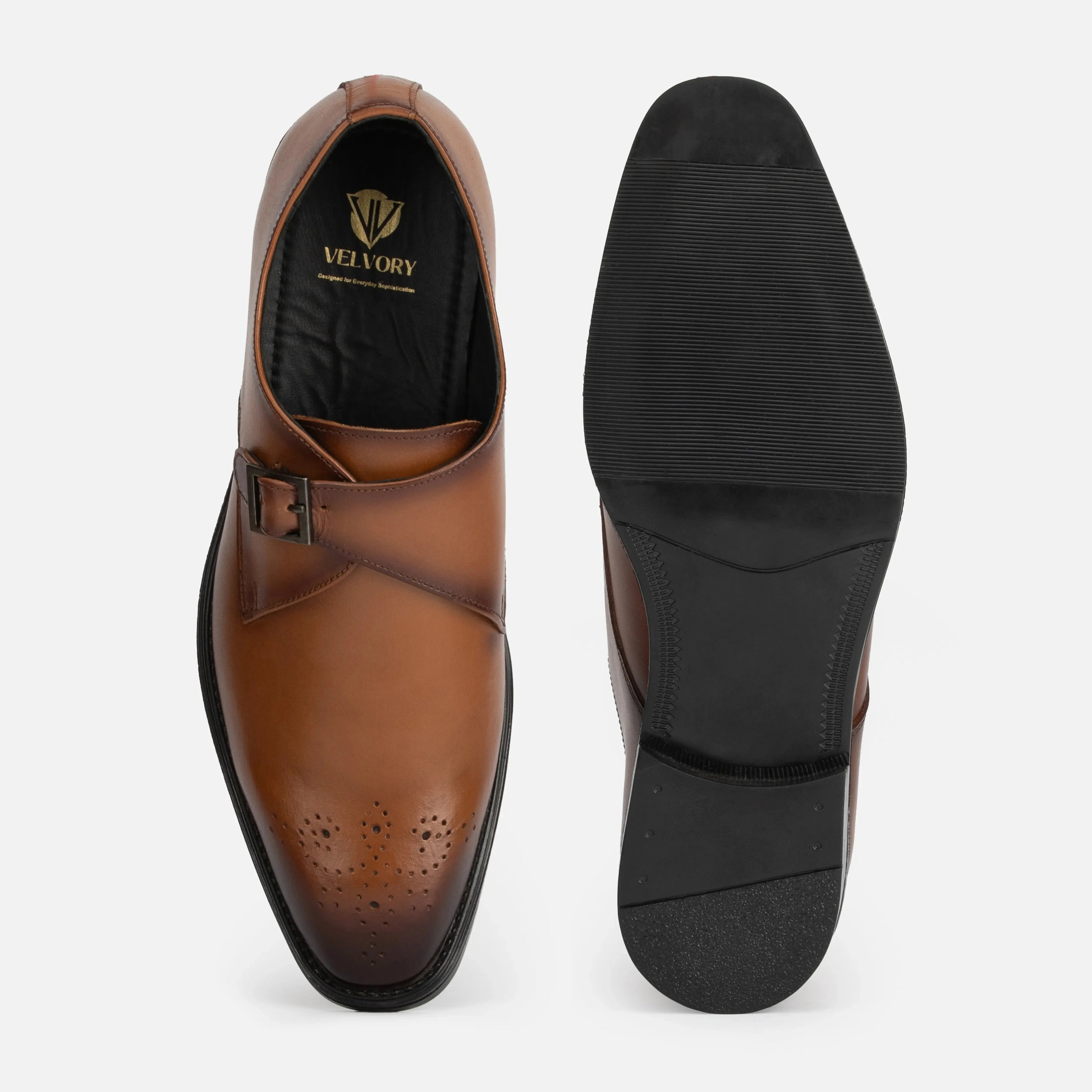 Earl: Single Monk oxford stitching detail – VELVORY handcrafted men's leather shoes