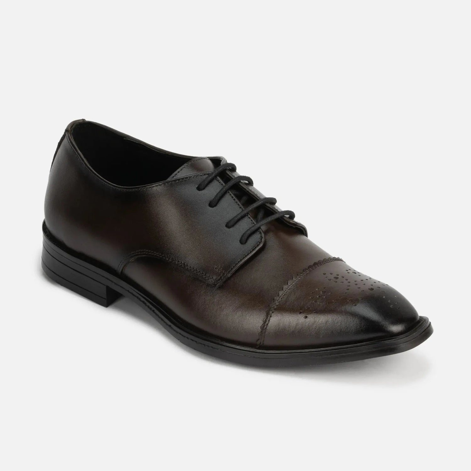 Chamberlain: Cap Toe Derby oxford front view – VELVORY premium men's leather shoes India