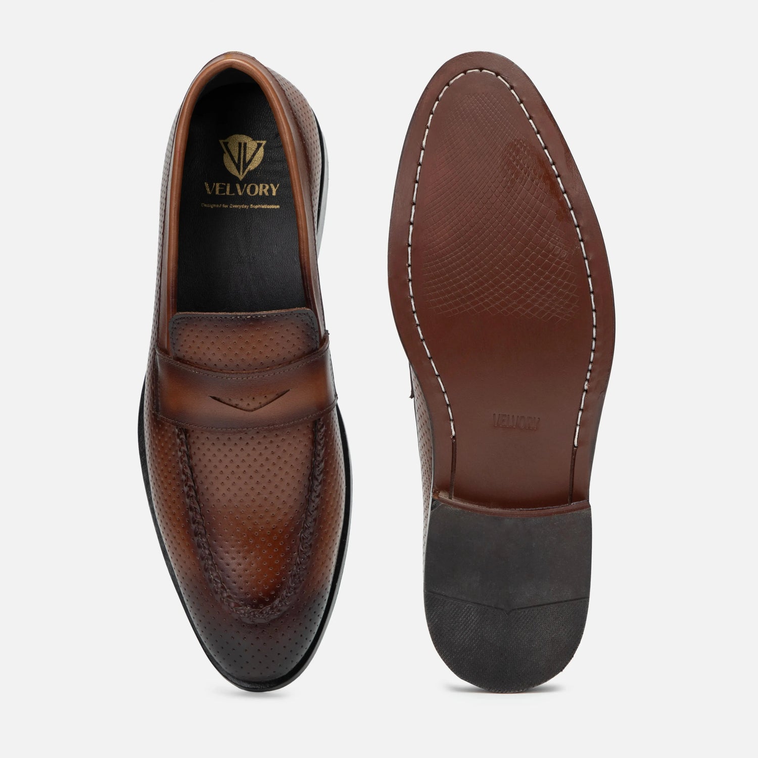 Vivaldi: Dotted Slip-On slip-on stitching detail – VELVORY handcrafted men's leather shoes
