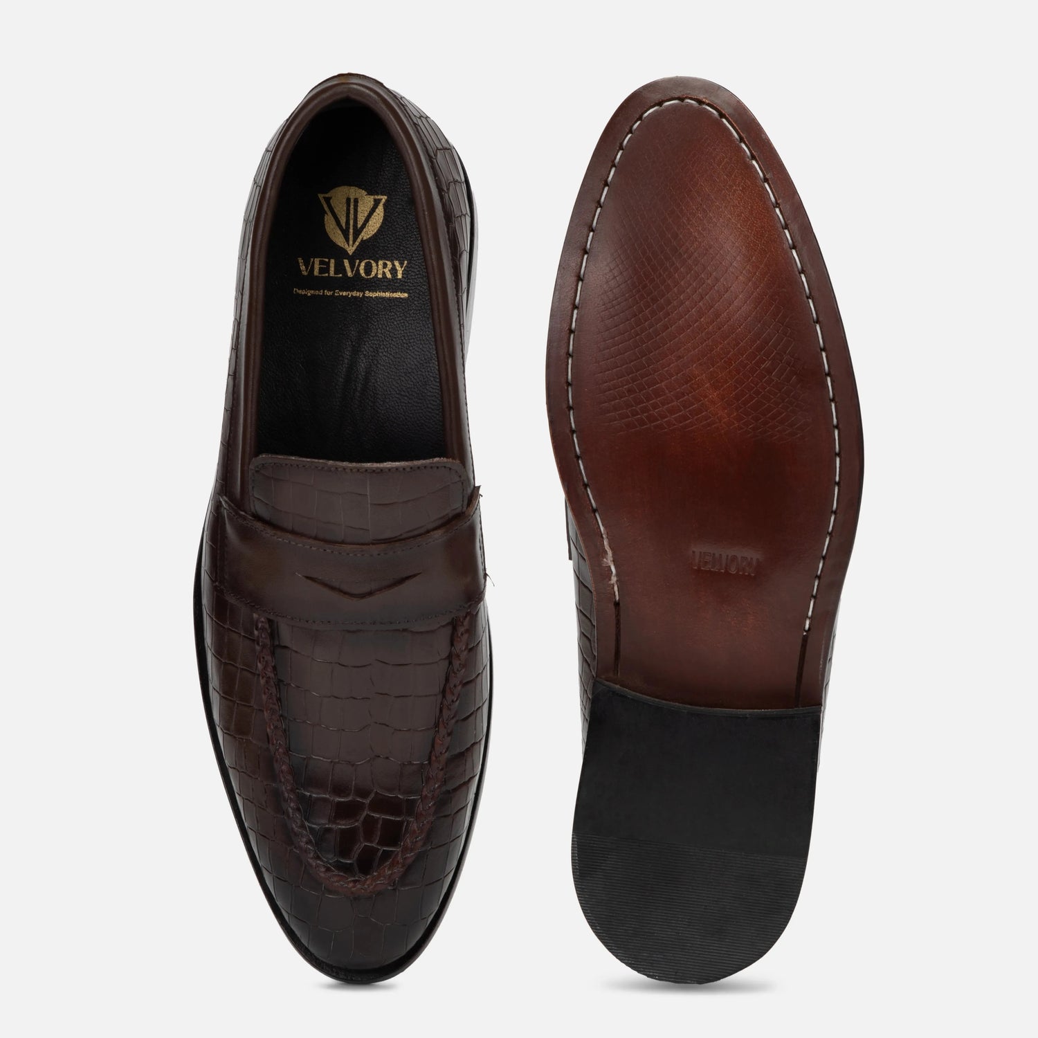 Virtuoso: Croco Slip-on slip-on rear view – VELVORY leather men's slip-on boots India