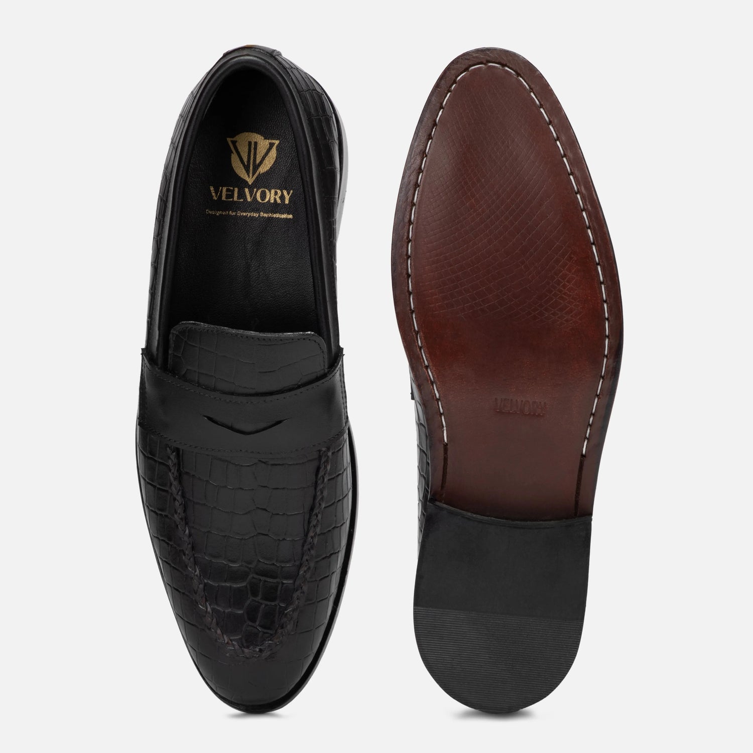 Virtuoso: Croco Slip-on slip-on rear view – VELVORY leather men's slip-on boots India