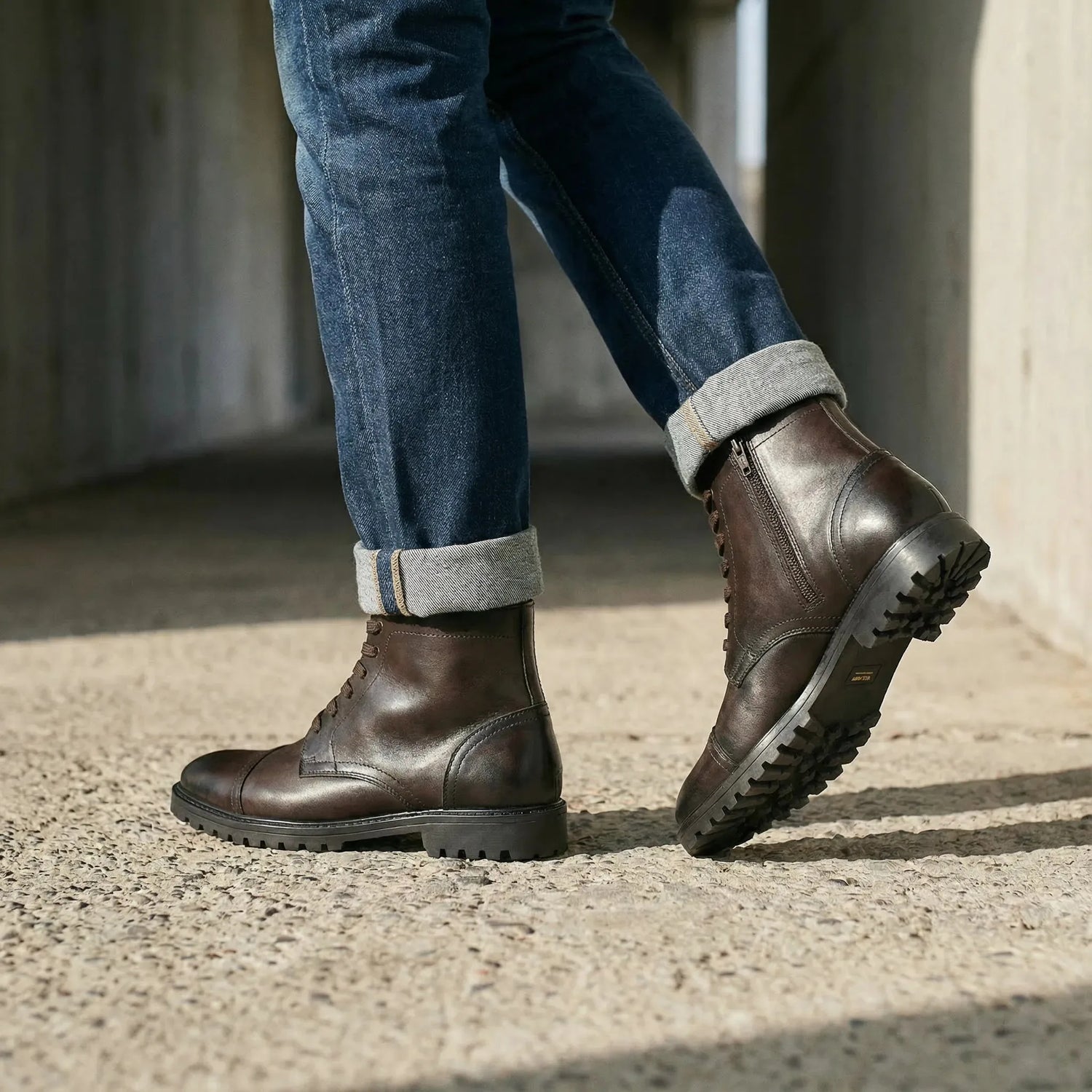 Man wearing Magellan: High Ankle Boot boot by VELVORY – leather men's shoes India
