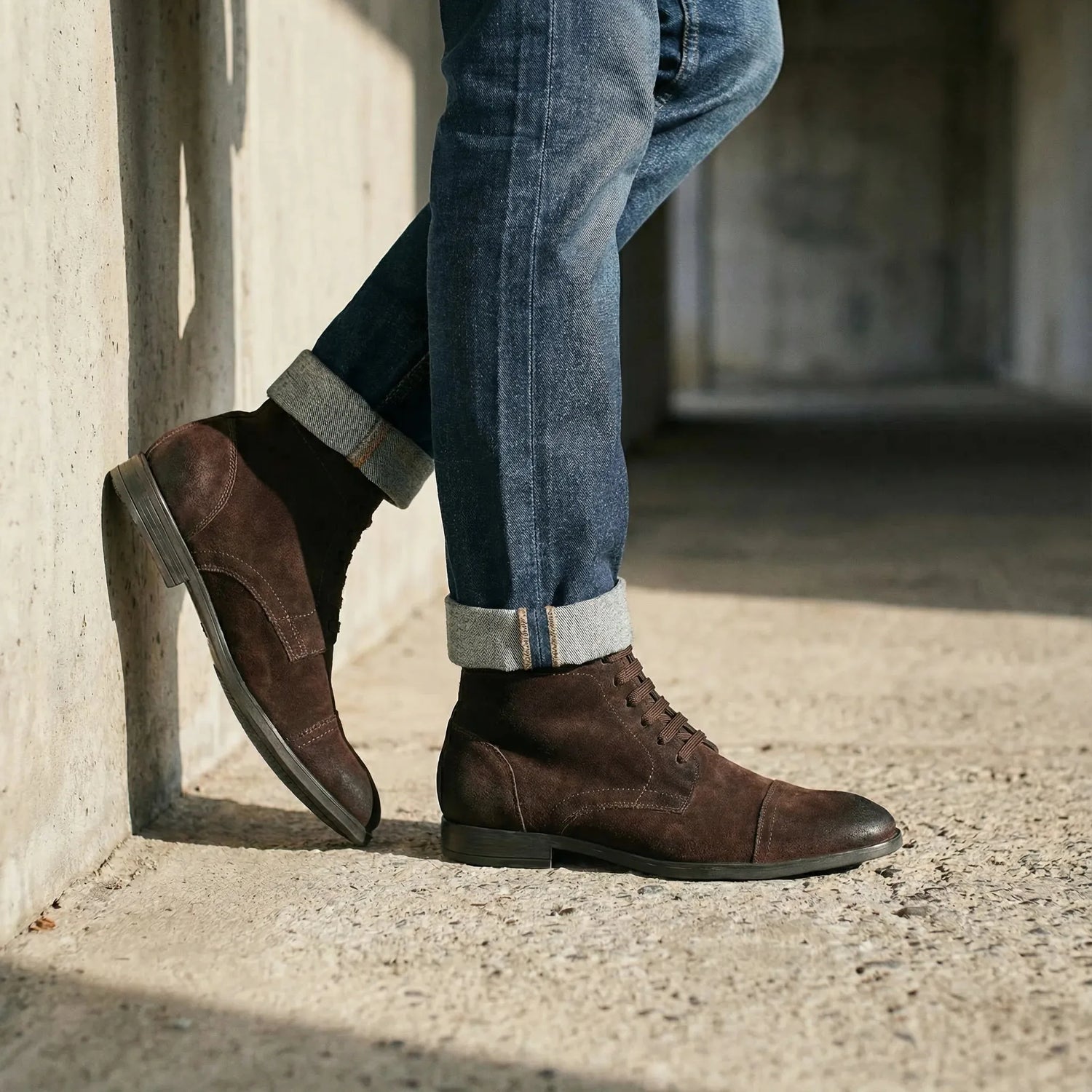 Man wearing Vespucci: Chukka Boot boot by VELVORY – leather men's shoes India