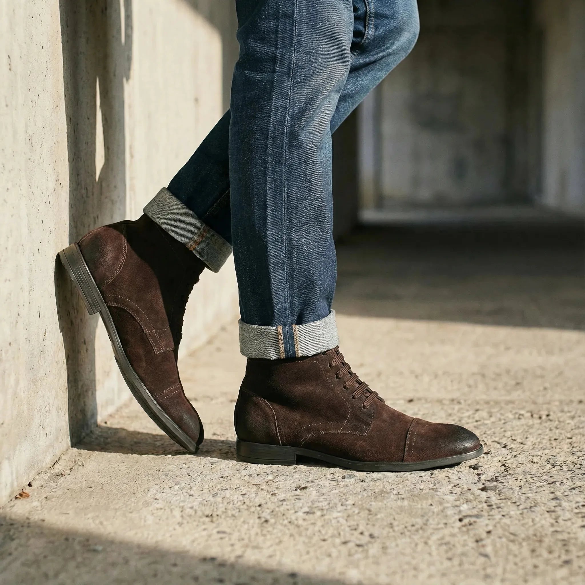 Man wearing Vespucci: Chukka Boot boot by VELVORY – leather men's shoes India