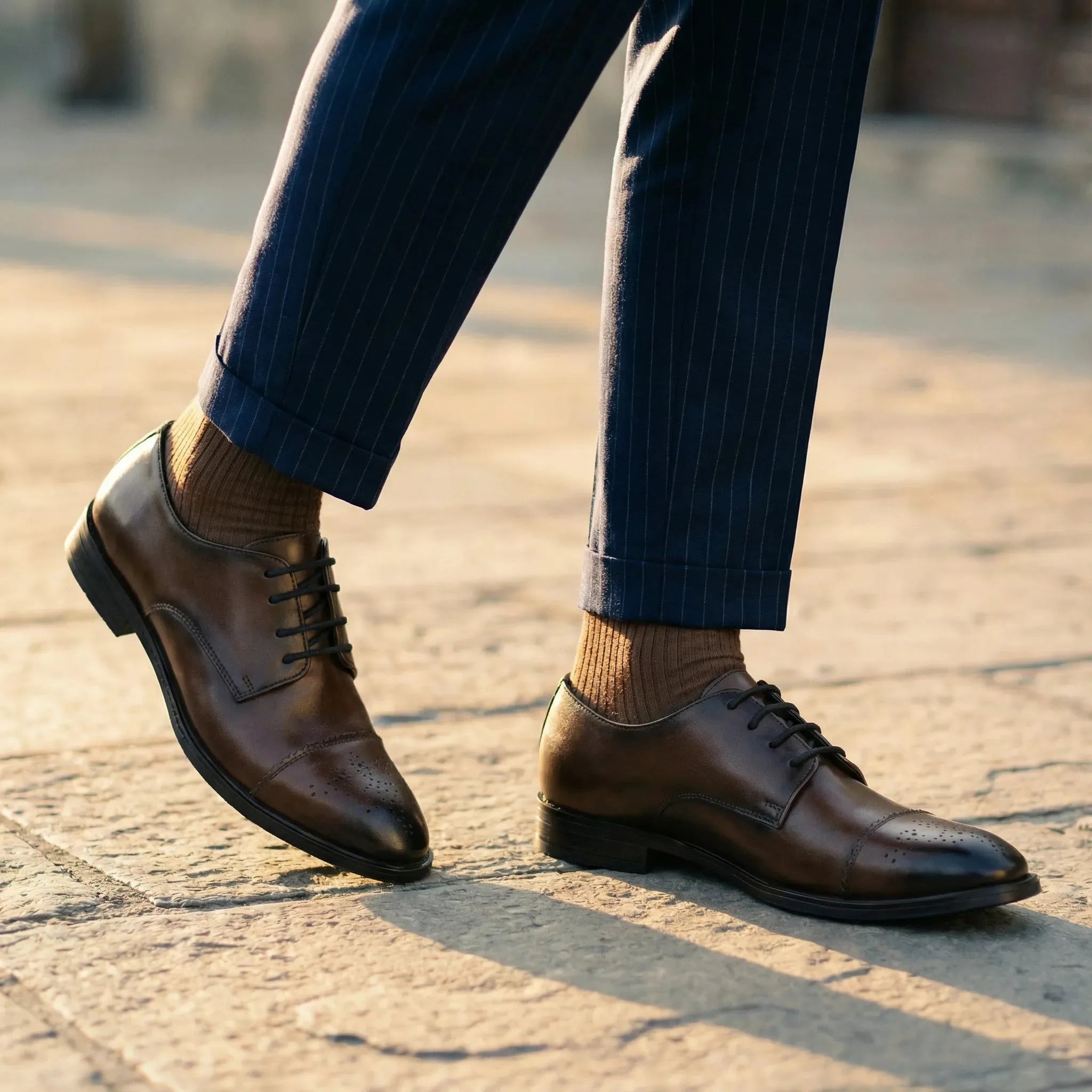 Man wearing Chamberlain: Cap Toe Derby oxford by VELVORY – leather men's shoes India