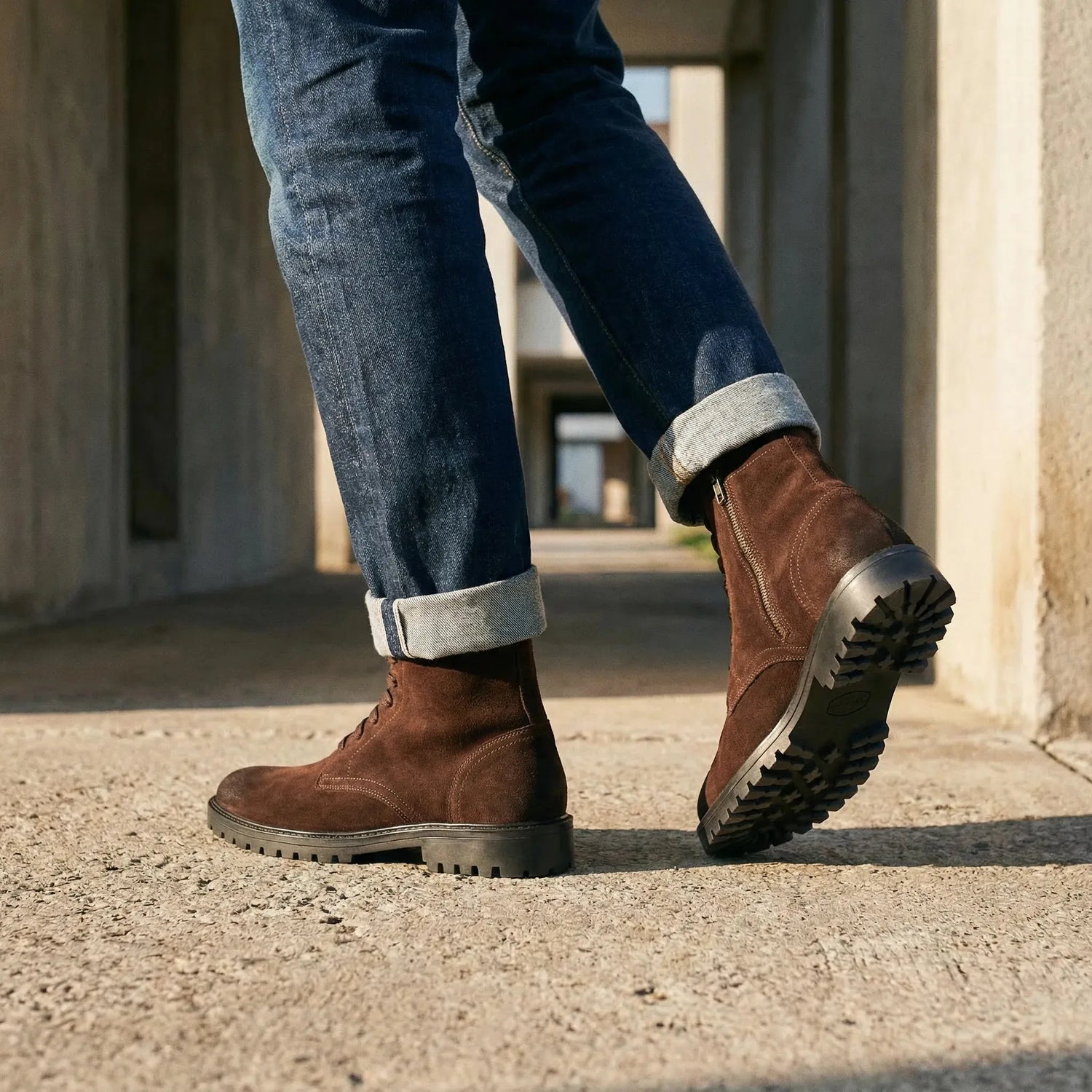 Man wearing Shackleton: Zip Boot boot by VELVORY – leather men's shoes India