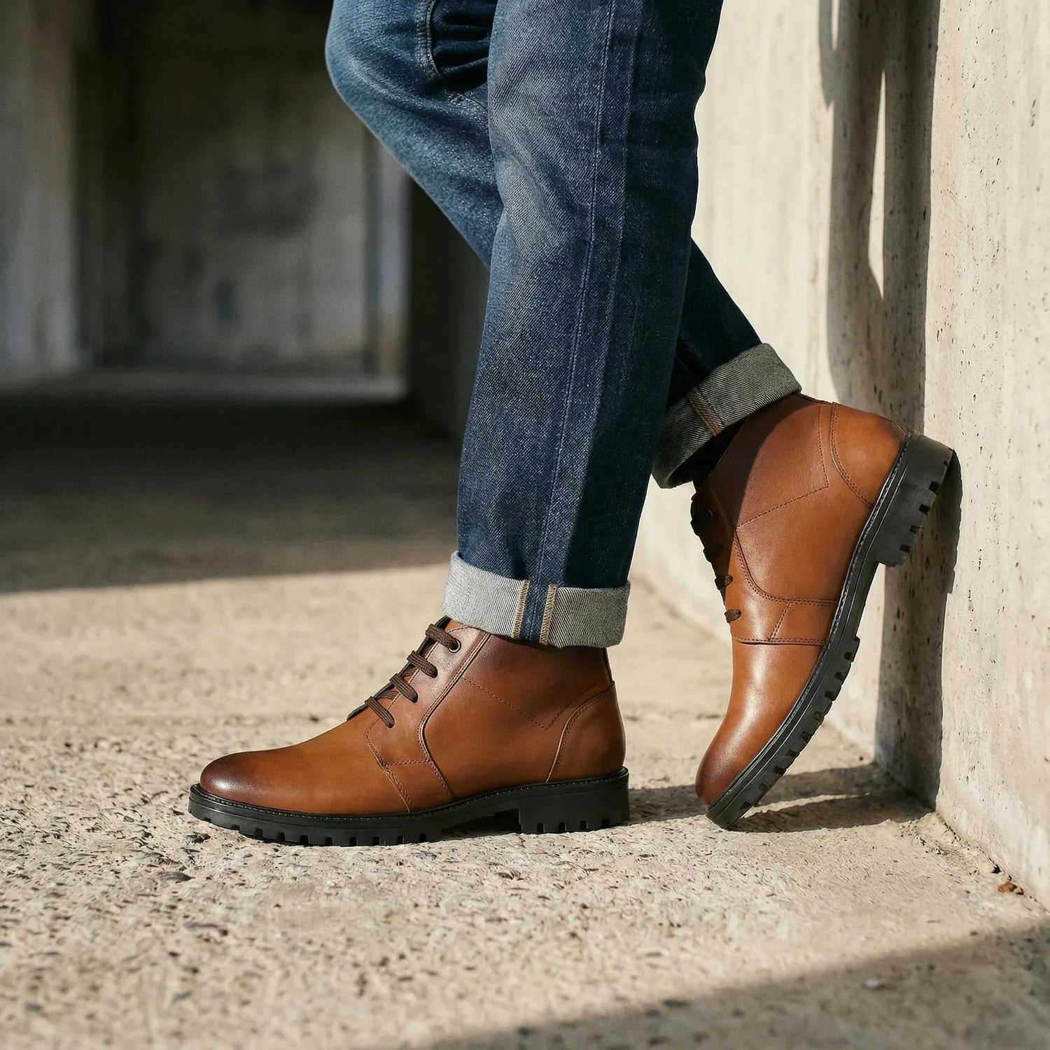 Man wearing Livingstone: Chukka Boot boot by VELVORY – leather men's shoes India