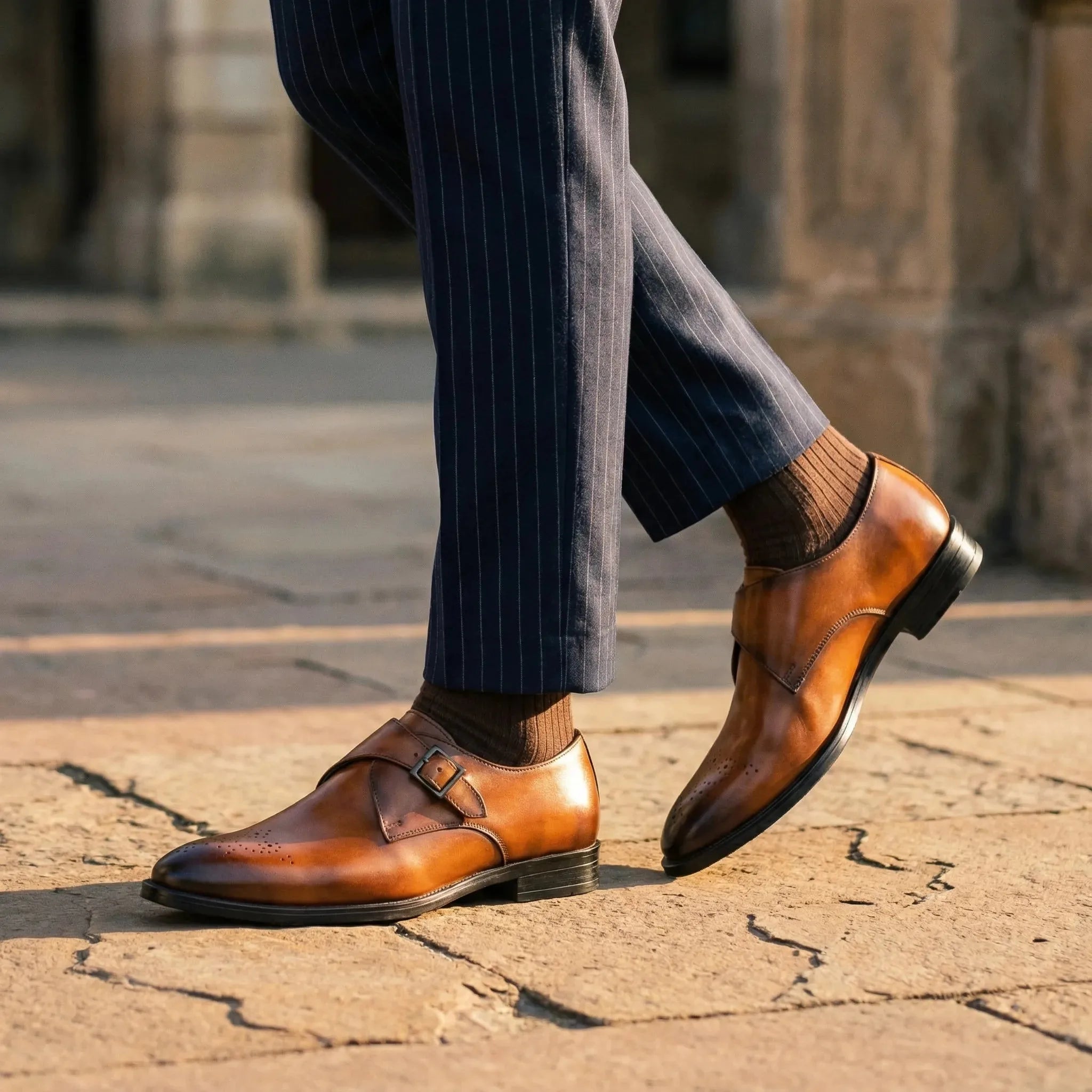 Man wearing Earl: Single Monk oxford by VELVORY – leather men's shoes India
