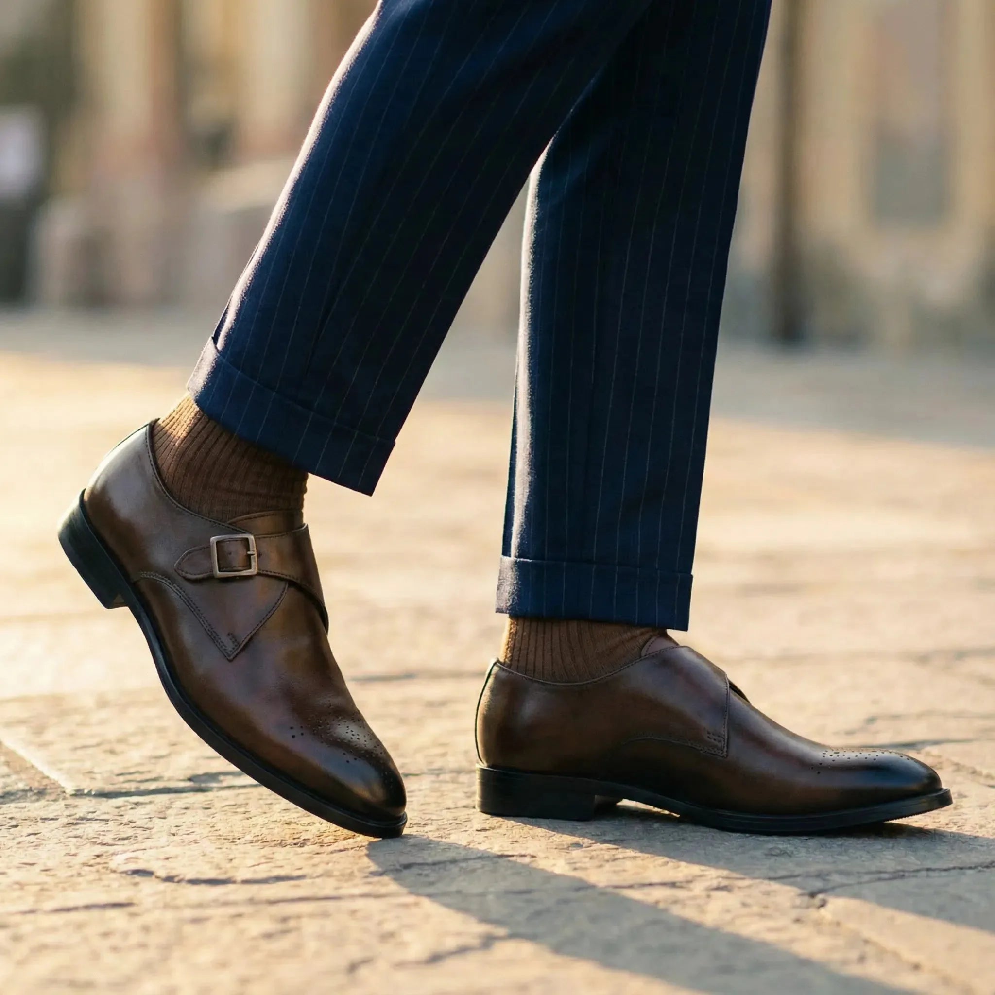 Man wearing Earl: Single Monk oxford by VELVORY – leather men's shoes India