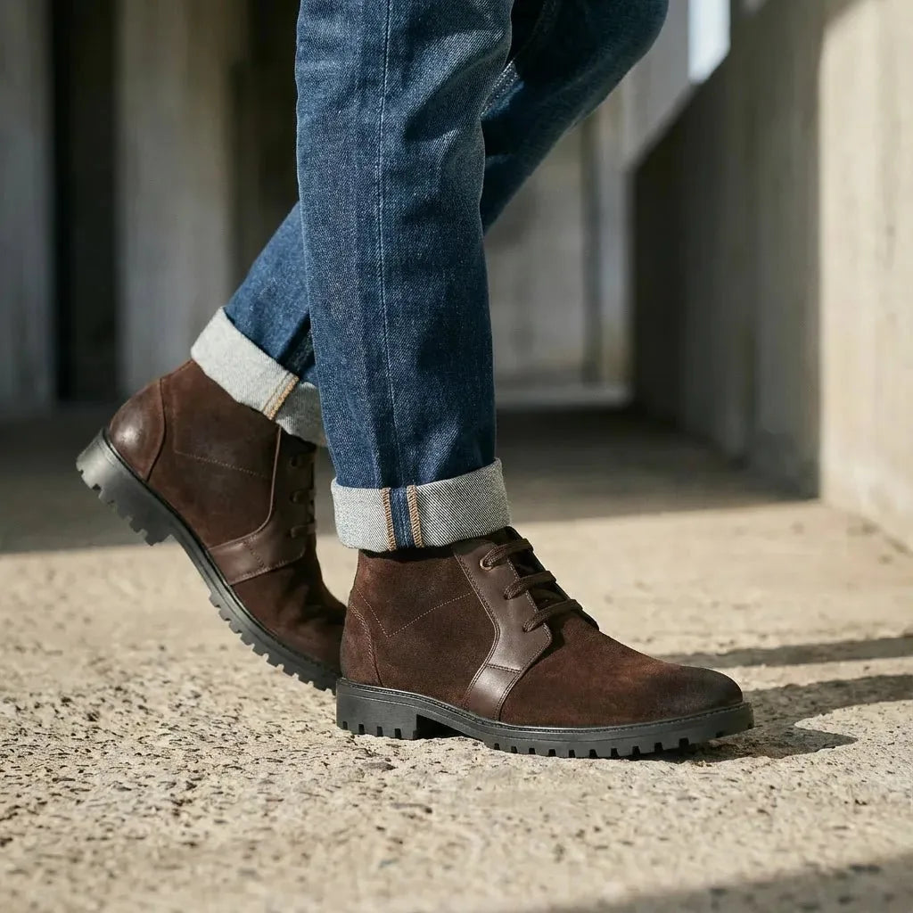 Man wearing Cabot: Chukka Boot boot by VELVORY – leather men's shoes India