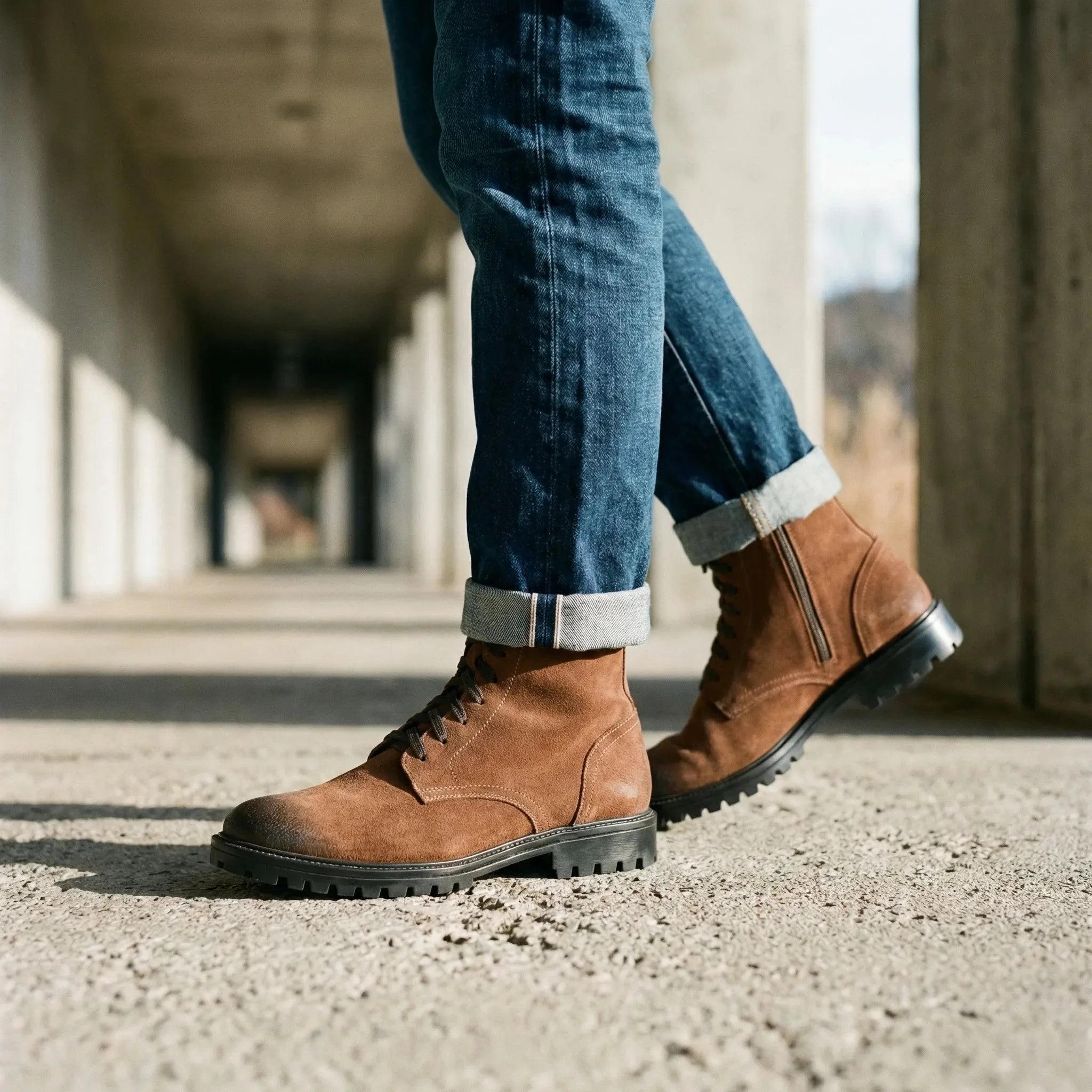 Man wearing Shackleton: Zip Boot boot by VELVORY – leather men's shoes India