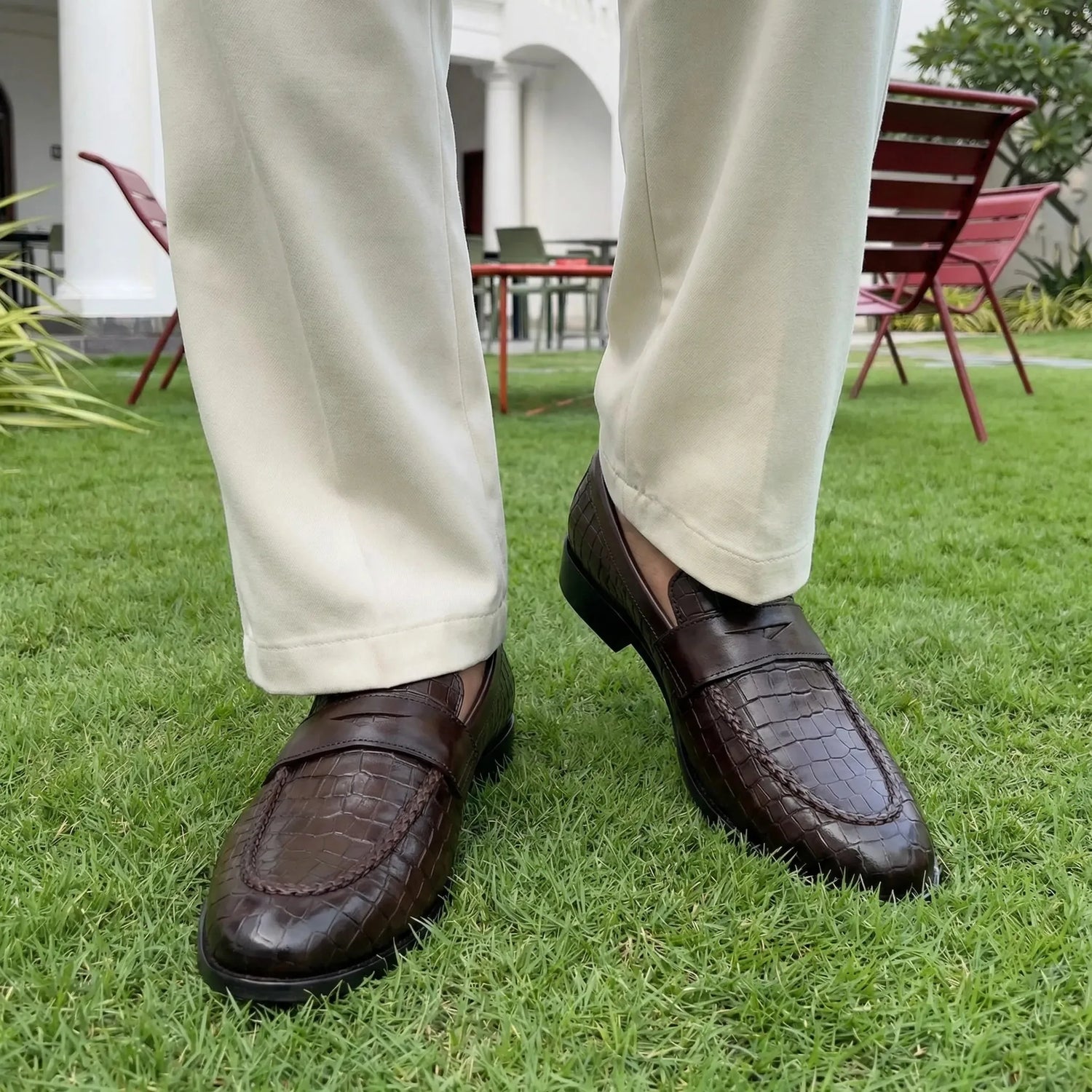 Man wearing Virtuoso: Croco Slip-on slip-on by VELVORY – leather men's shoes India