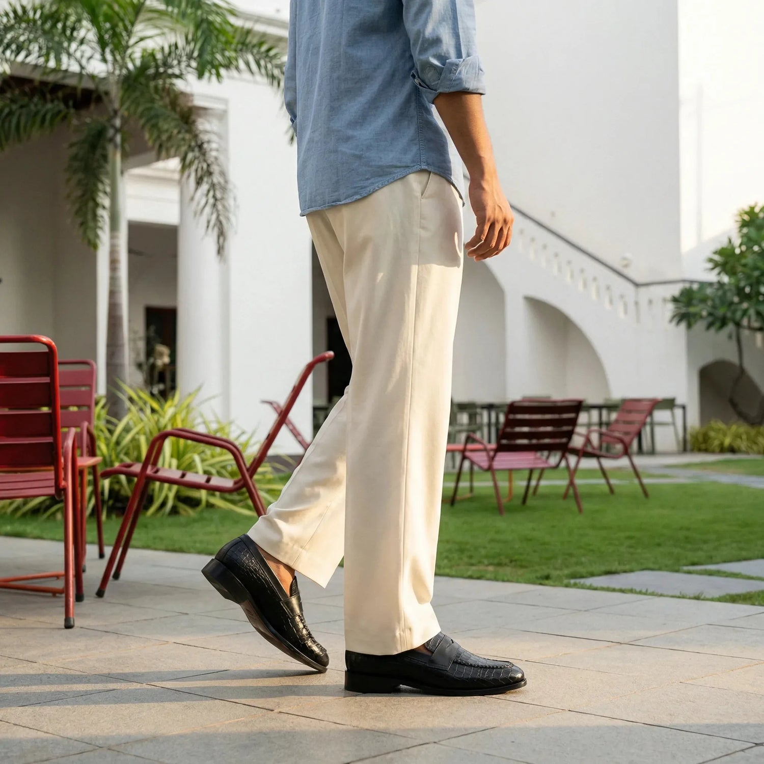Virtuoso: Croco Slip-on slip-on stitching detail – VELVORY handcrafted men's leather shoes