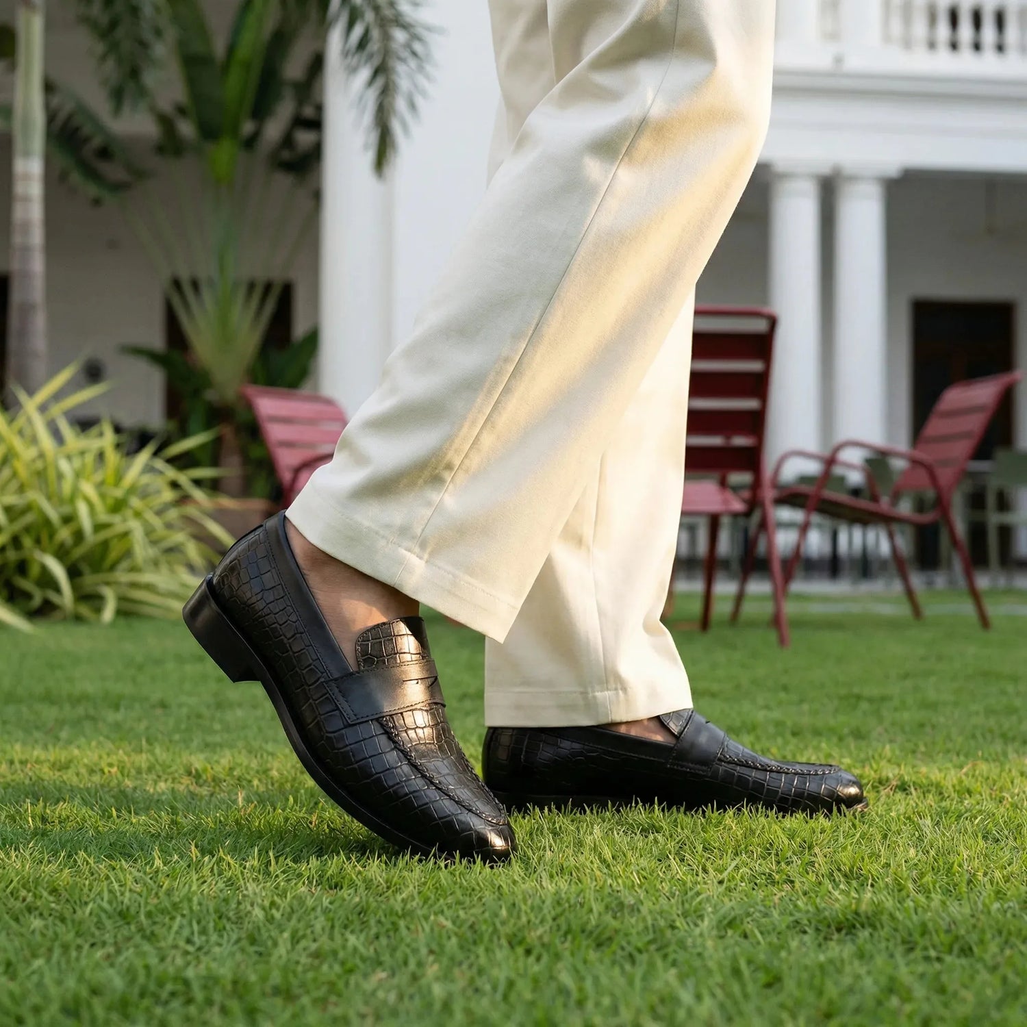 Man wearing Virtuoso: Croco Slip-on slip-on by VELVORY – leather men's shoes India