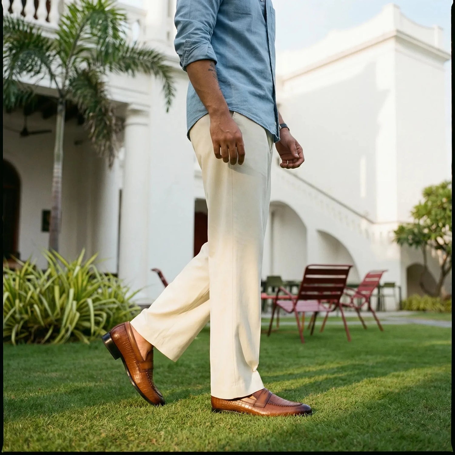 Virtuoso: Croco Slip-on slip-on stitching detail – VELVORY handcrafted men's leather shoes