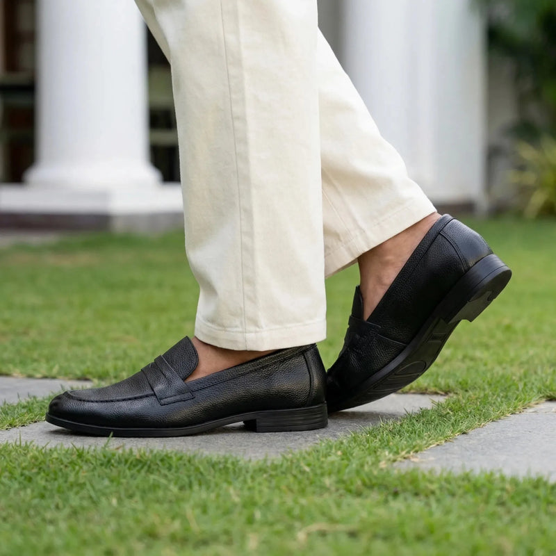 Man wearing Viscount: Penny Slip On slip-on by VELVORY – leather men's shoes India