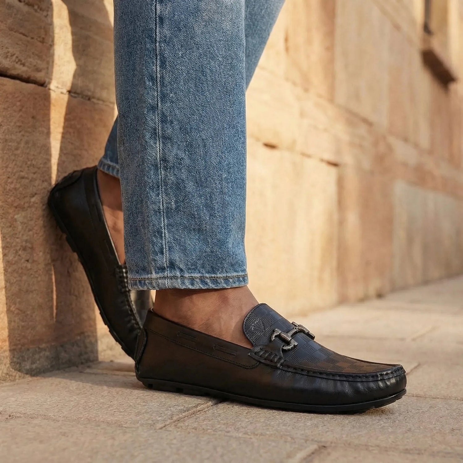 Man wearing Capri: Checkered Loafer loafer by VELVORY – leather men's shoes India