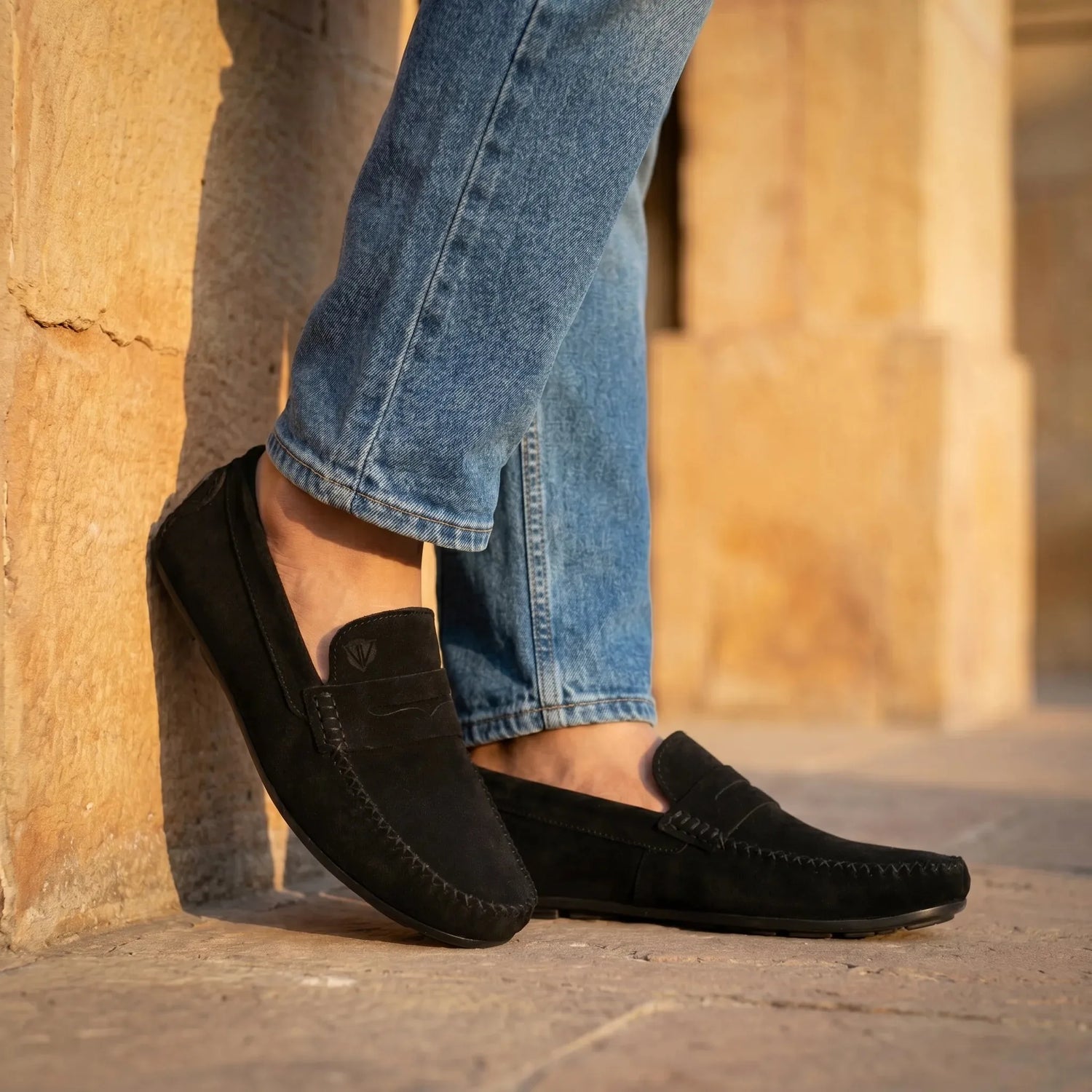 Man wearing Sorrento: Penny Loafer loafer by VELVORY – leather men's shoes India