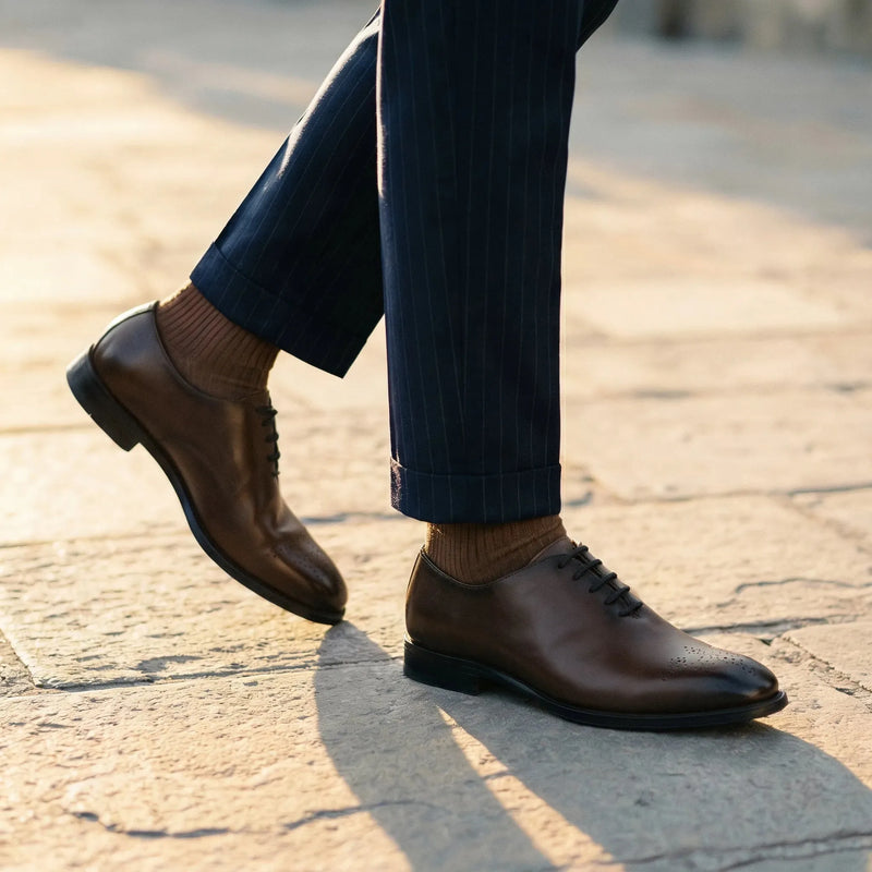 Man wearing Regent: Whole cut Oxford oxford by VELVORY – leather men's shoes India