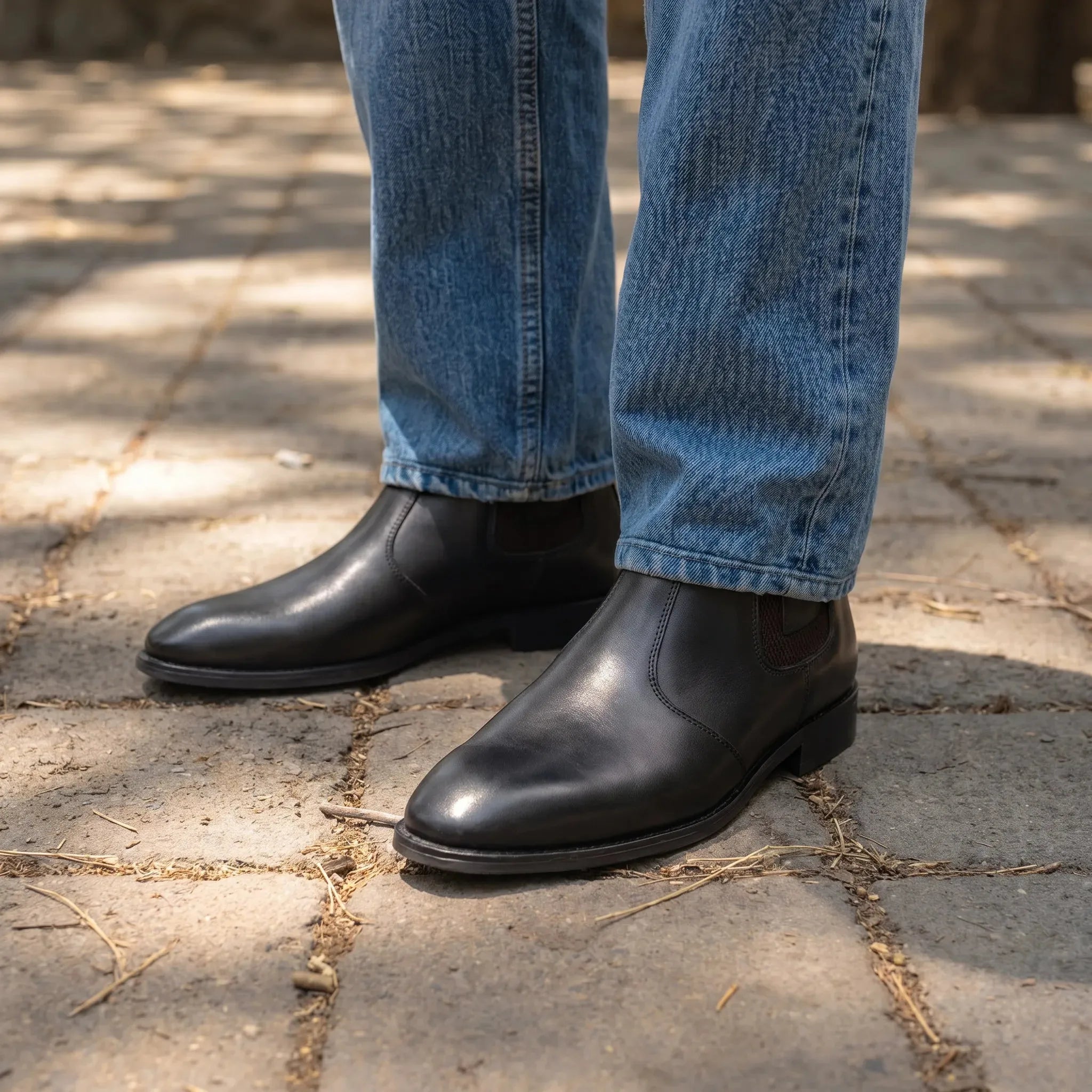 Man wearing Marcus: Chelsea Boot boot by VELVORY – leather men's shoes India