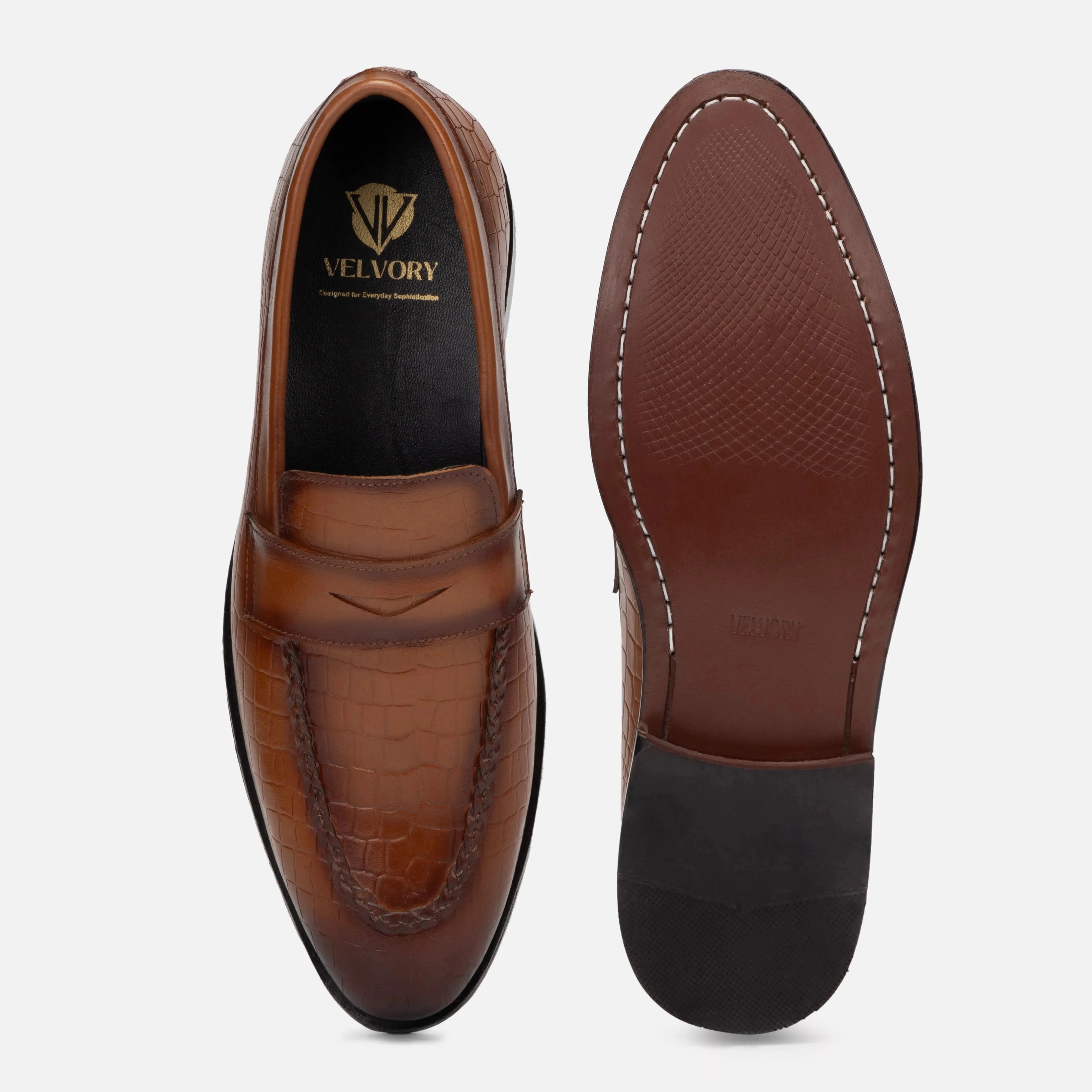 Virtuoso: Croco Slip-on slip-on rear view – VELVORY leather men's slip-on boots India