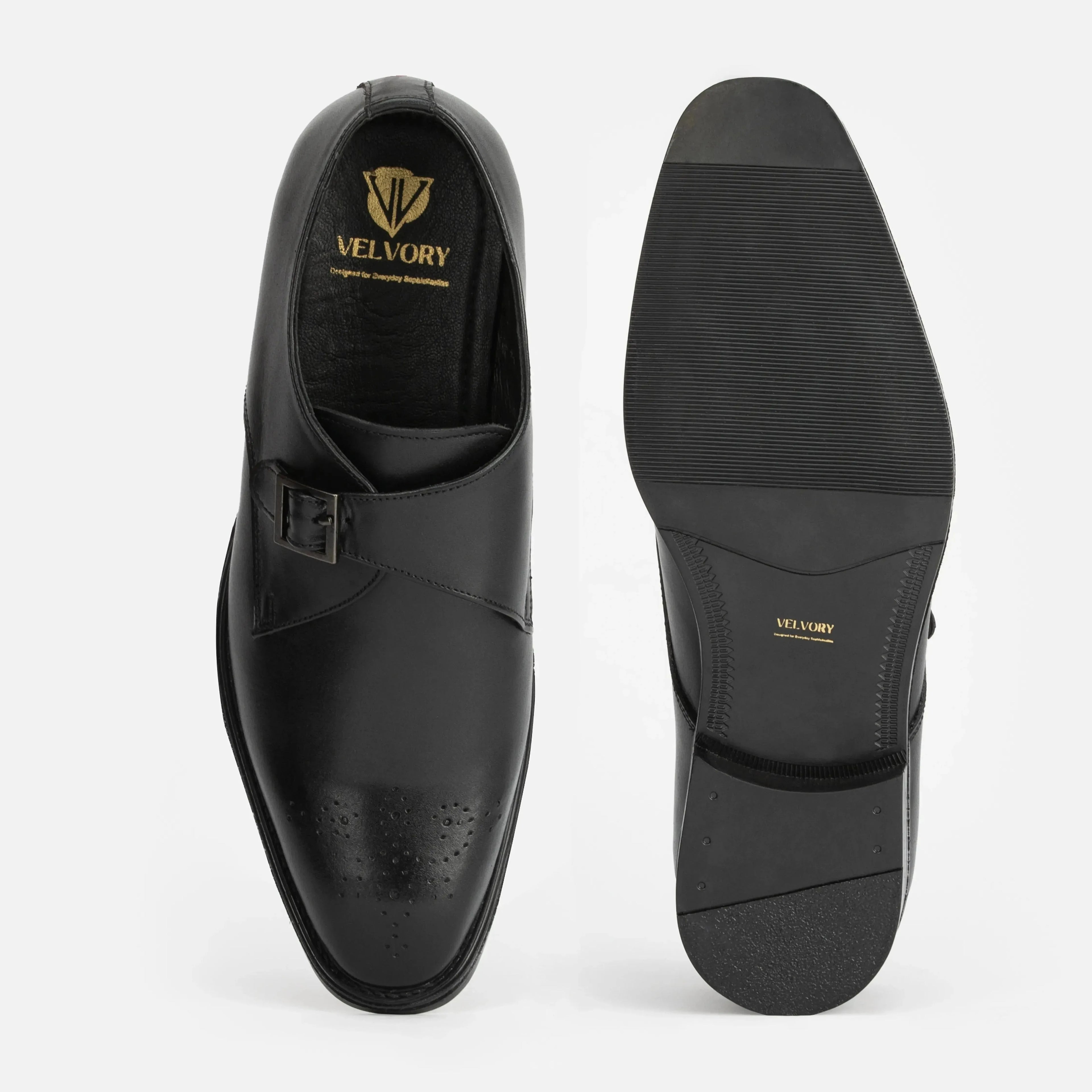 Earl: Single Monk oxford stitching detail – VELVORY handcrafted men's leather shoes