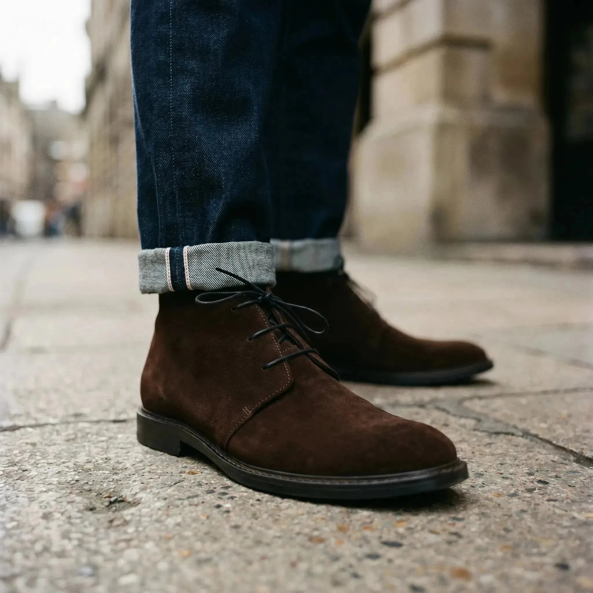 Man wearing Hillary: Chukka Boot boot by VELVORY – leather men's shoes India
