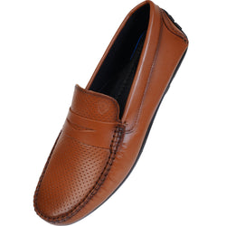 VELVORY Elegant Tan Textured Men's Genuine Leather Loafers